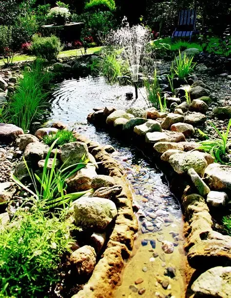 Ruisseau bordé de galets et de végétation